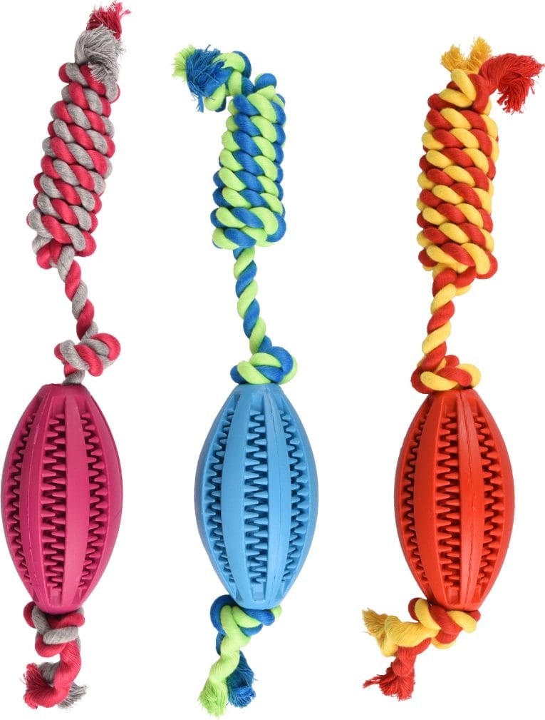 DENTAL BALLON DE RUGBY EN CAOUTCHOUC AVEC CORDE