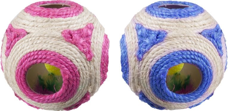 Jouet chat balle en sisal Hugh en bleu, naturel ou rose