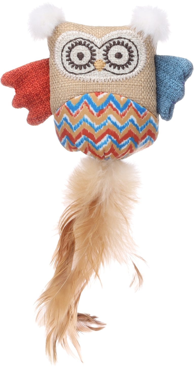Jouet Robla Hibou Mélange Flamingo avec plumes pour chats