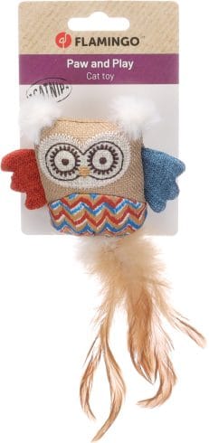 Jouet Robla Hibou Mélange Flamingo avec plumes pour chats