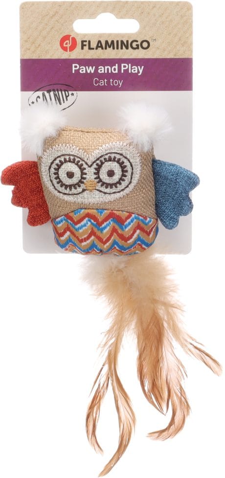 Jouet Robla Hibou Mélange Flamingo avec plumes pour chats