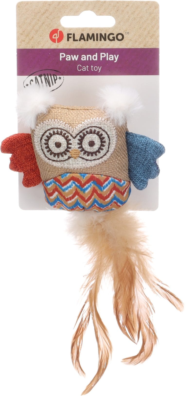 Jouet Robla Hibou Mélange Flamingo avec plumes pour chats